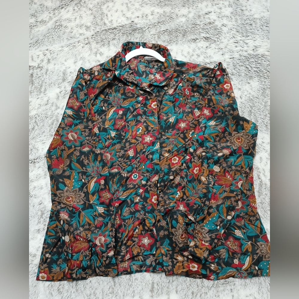 Floral Button-Up Blouse with Vibrant Colors